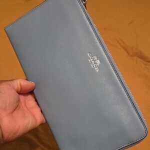 Coach Men's Sky Blue Leather Zip Wallet